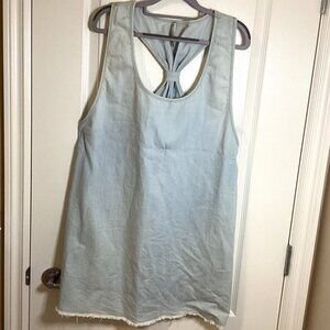 Mona B Womens Mini Shift Sleeveless Dress Size Large Denim Look Style Light Blue